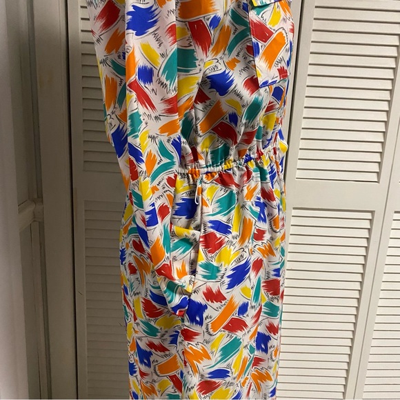 Vintage Katie Lewis Multi Color Collared Button-Up Dress With Pockets Size 16 - Picture 3 of 7